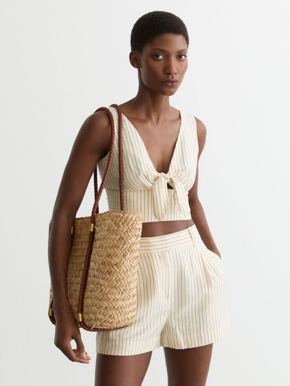 Reiss Rubina Raffia-Effect Braided-Strap Tote Bag in Natural